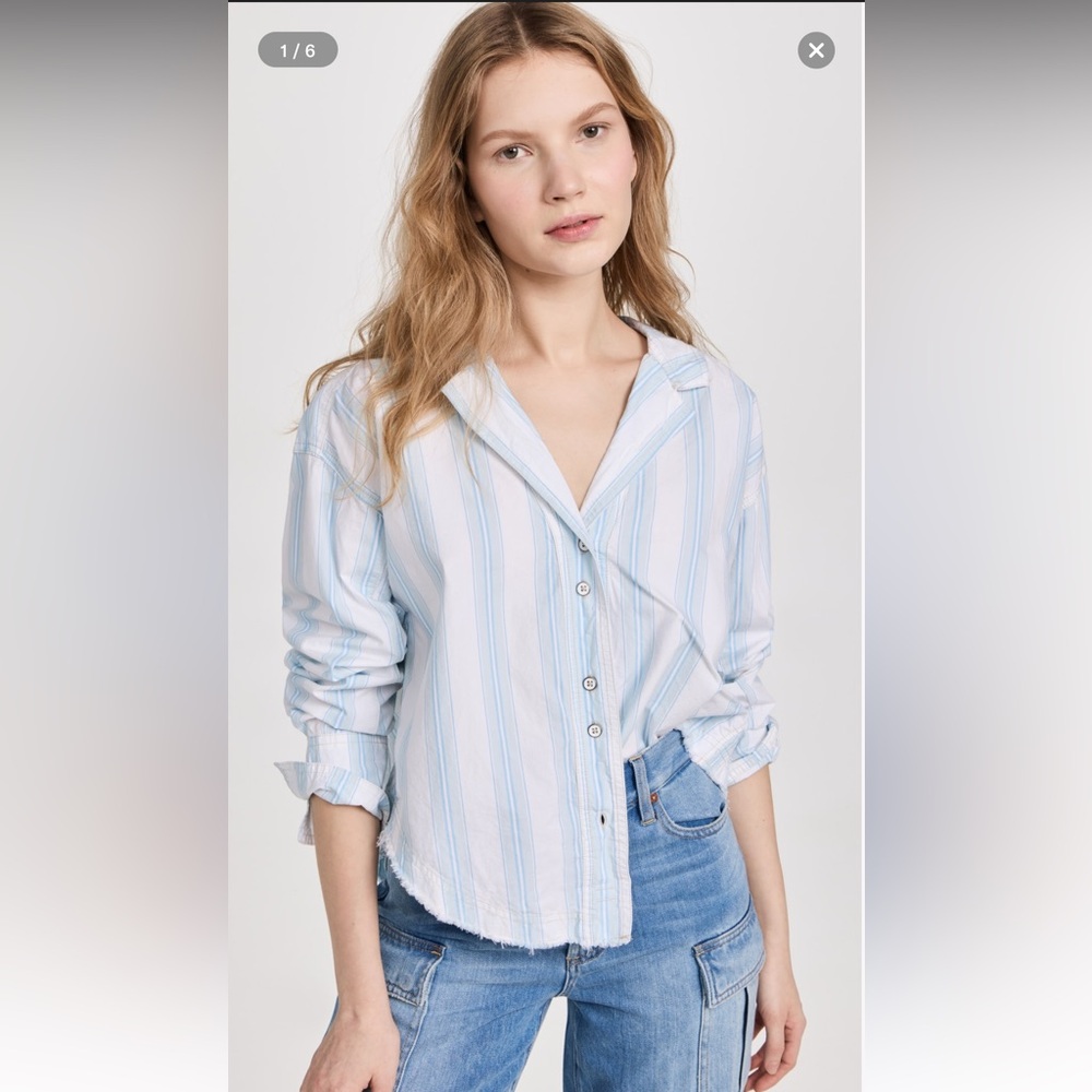 Free People Kelia Stripe Trapeze Shirt Size Large